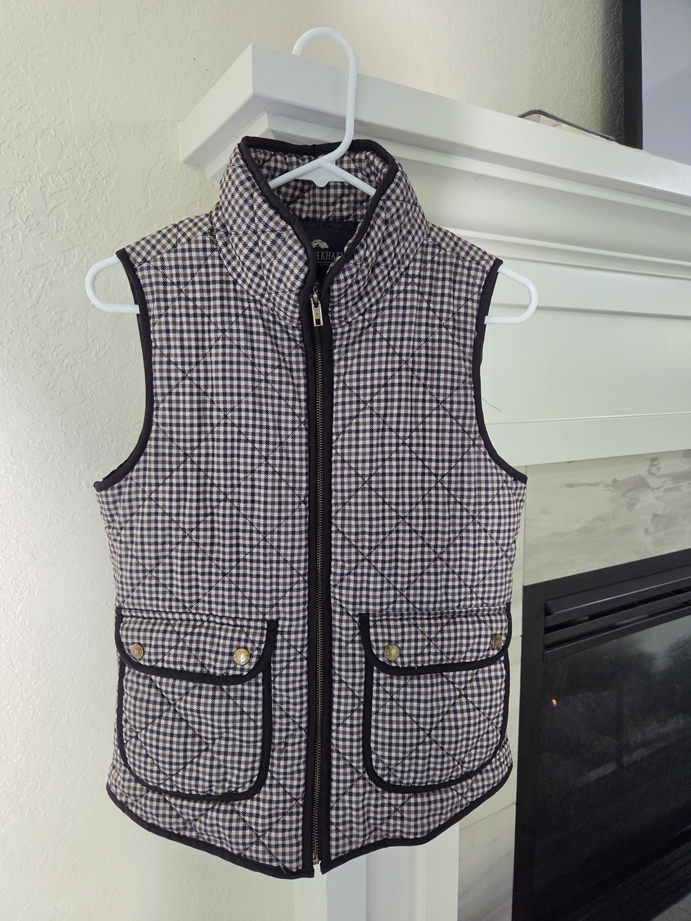 British Khaki Black & White Quilted Gingham Vest